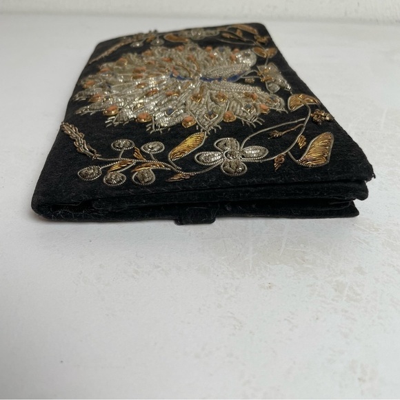 Vintage Mid-Century Modern Zadozi Embroidered Velvet Peacock Clutch Made India - Picture 5 of 17